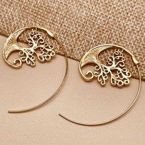 Free People Elegant Vintage Bohemian Gold Tree of Life Spiral Hoop Earrings